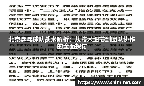 北京乒乓球队战术解析：从技术细节到团队协作的全面探讨